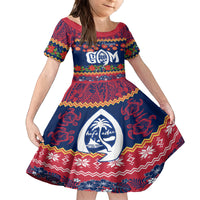 Personalised Guam Christmas Family Matching Long Sleeve Bodycon Dress and Hawaiian Shirt Felis Pusgua Santa Beach Polynesian Pattern LT9 Daughter's Dress Blue - Polynesian Pride