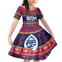 Personalised Guam Christmas Family Matching Mermaid Dress and Hawaiian Shirt Felis Pusgua Santa Beach Polynesian Pattern LT9 Daughter's Dress Blue - Polynesian Pride