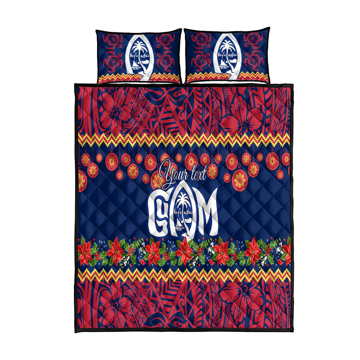 Personalised Guam Christmas Quilt Bed Set Felis Pusgua Santa Beach Polynesian Pattern LT9 Blue - Polynesian Pride
