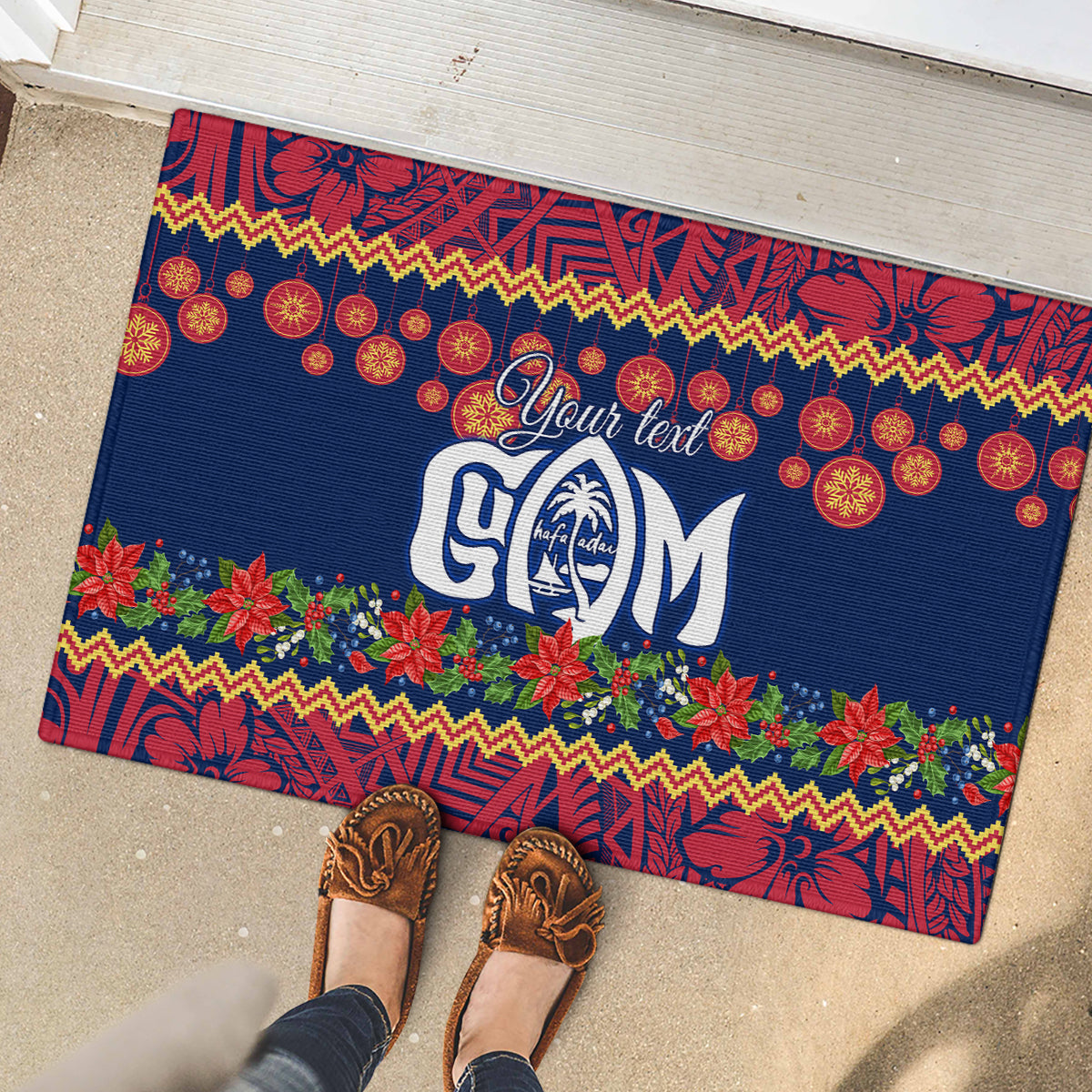 Personalised Guam Christmas Rubber Doormat Felis Pusgua Santa Beach Polynesian Pattern LT9 - Polynesian Pride