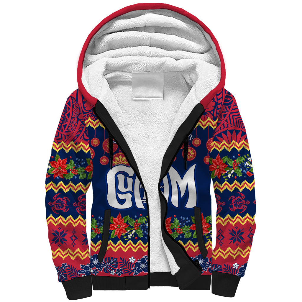 Personalised Guam Christmas Sherpa Hoodie Felis Pusgua Santa Beach Polynesian Pattern LT9 Unisex Blue - Polynesian Pride