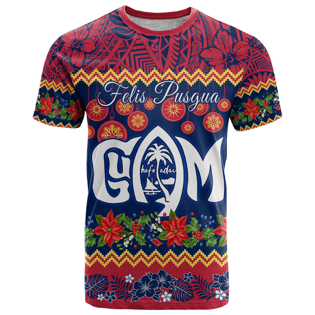 Personalised Guam Christmas T Shirt Felis Pusgua Santa Beach Polynesian Pattern LT9 Blue - Polynesian Pride