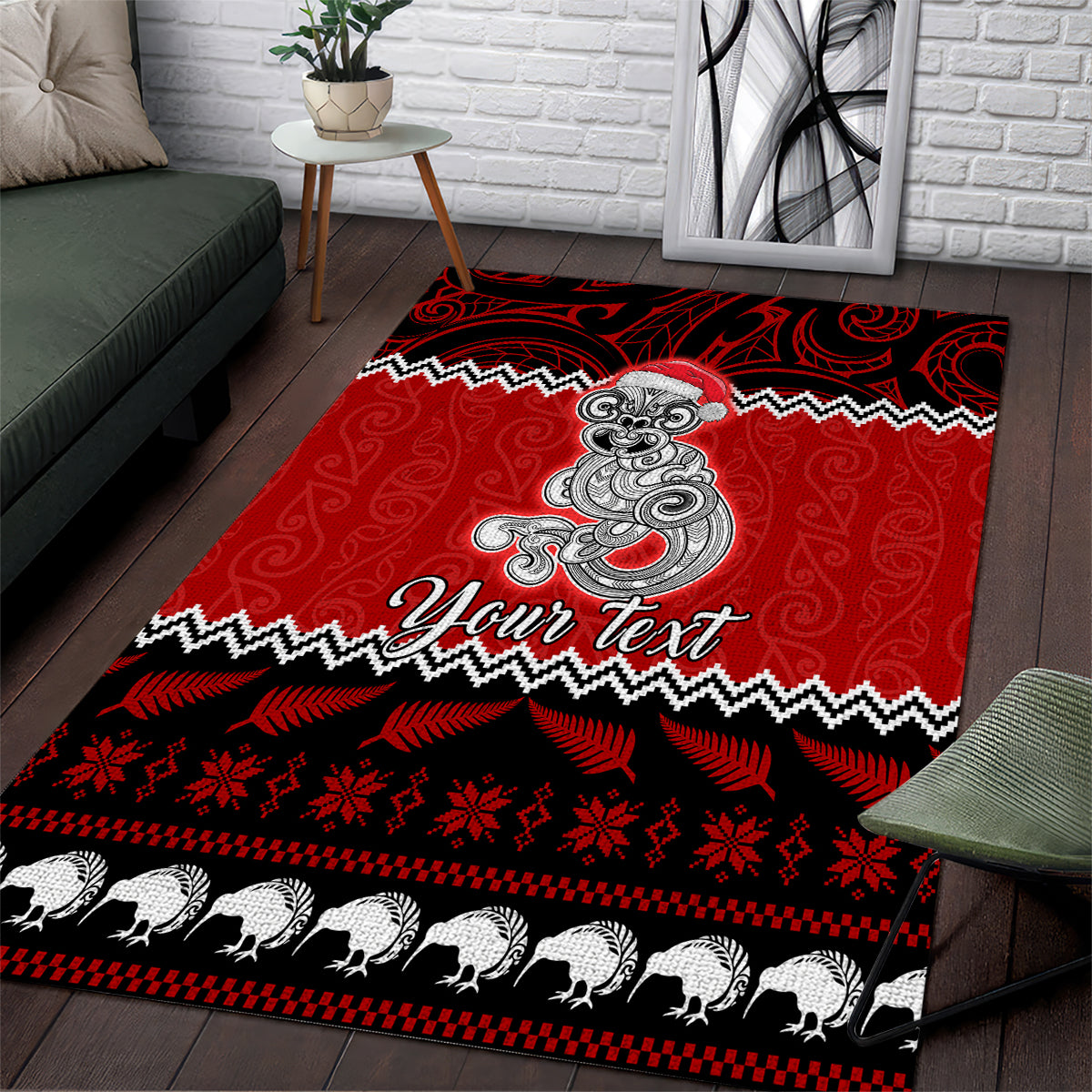 Personalised New Zealand Christmas Area Rug Maori Tiki Meri Kirihimete LT9 Red - Polynesian Pride