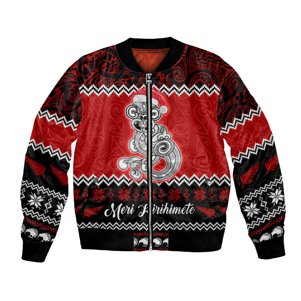 Personalised New Zealand Christmas Bomber Jacket Maori Tiki Meri Kirihimete LT9 Unisex Red - Polynesian Pride