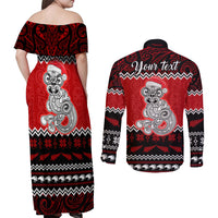Personalised New Zealand Christmas Couples Matching Off Shoulder Maxi Dress and Long Sleeve Button Shirt Maori Tiki Meri Kirihimete LT9 - Polynesian Pride
