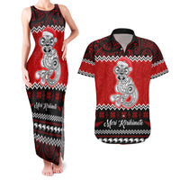Personalised New Zealand Christmas Couples Matching Tank Maxi Dress and Hawaiian Shirt Maori Tiki Meri Kirihimete LT9 Red - Polynesian Pride