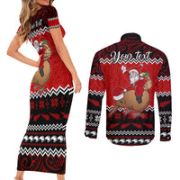 Personalised New Zealand Christmas Couples Matching Short Sleeve Bodycon Dress and Long Sleeve Button Shirt Kiwi Santa Claus Maori Meri Kirihimete LT9 - Polynesian Pride