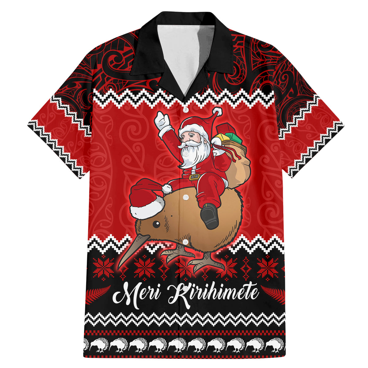 Personalised New Zealand Christmas Family Matching Mermaid Dress and Hawaiian Shirt Kiwi Santa Claus Maori Meri Kirihimete LT9 Dad's Shirt - Short Sleeve Red - Polynesian Pride