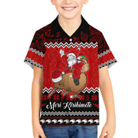 Personalised New Zealand Christmas Family Matching Off Shoulder Short Dress and Hawaiian Shirt Kiwi Santa Claus Maori Meri Kirihimete LT9 Son's Shirt Red - Polynesian Pride