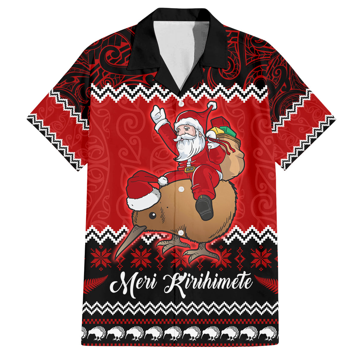 Personalised New Zealand Christmas Family Matching Summer Maxi Dress and Hawaiian Shirt Kiwi Santa Claus Maori Meri Kirihimete LT9 Dad's Shirt - Short Sleeve Red - Polynesian Pride