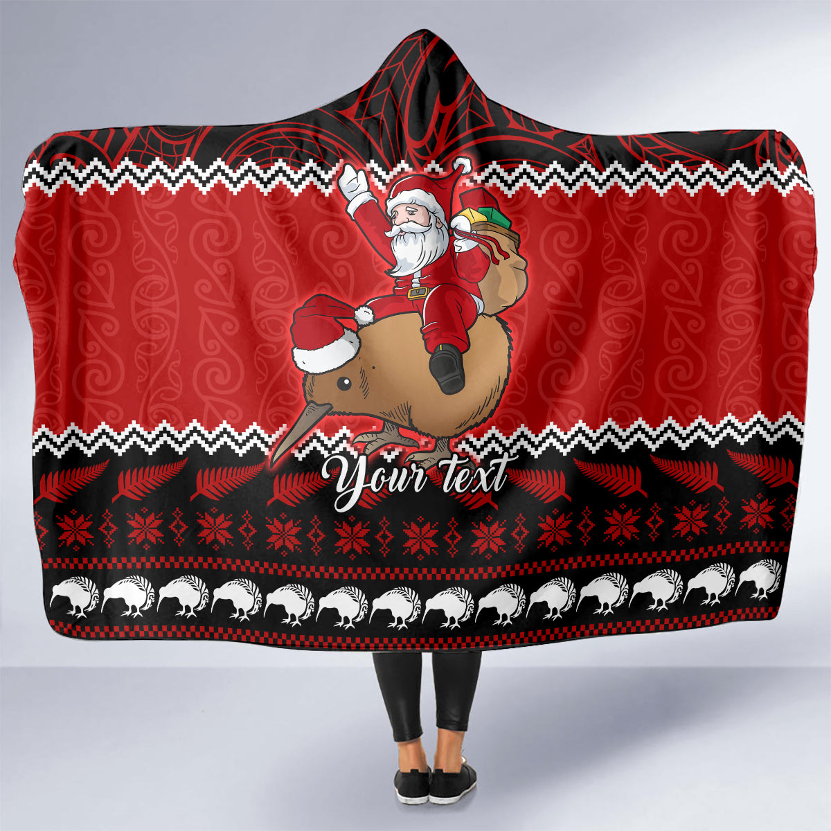 Personalised New Zealand Christmas Hooded Blanket Kiwi Santa Claus Maori Meri Kirihimete LT9 - Polynesian Pride