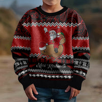Personalised New Zealand Christmas Kid Ugly Christmas Sweater Kiwi Santa Claus Maori Meri Kirihimete LT9 - Polynesian Pride