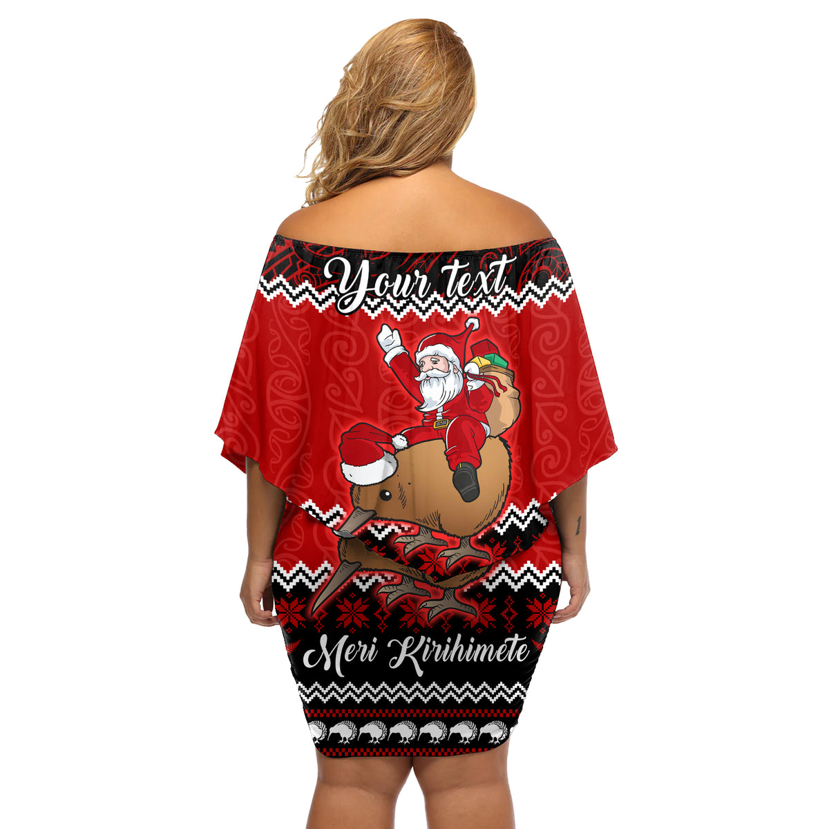 Personalised New Zealand Christmas Off Shoulder Short Dress Kiwi Santa Claus Maori Meri Kirihimete LT9 - Polynesian Pride