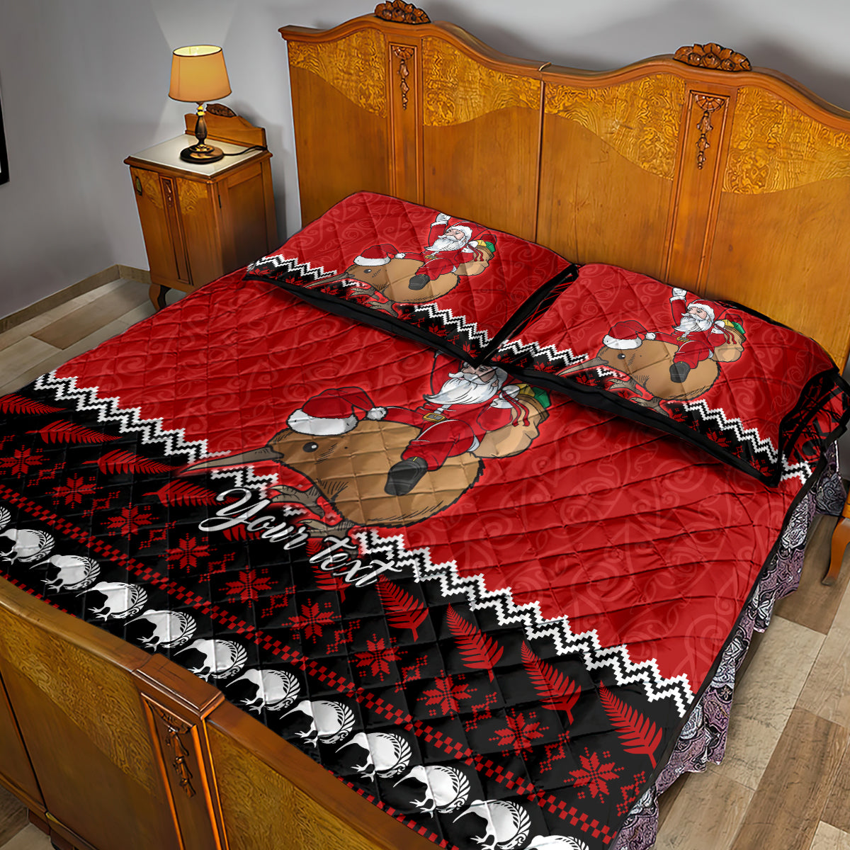 Personalised New Zealand Christmas Quilt Bed Set Kiwi Santa Claus Maori Meri Kirihimete LT9 - Polynesian Pride