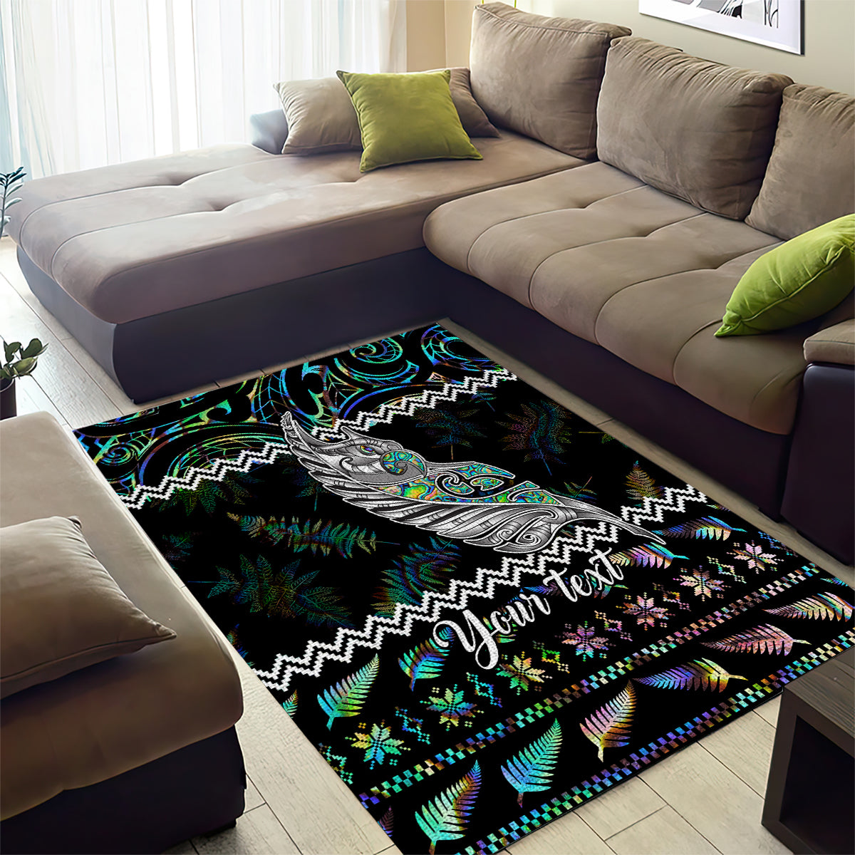 Personalised New Zealand Christmas Area Rug Maori Fern Manaia Meri Kirihimete with Papaua Shell LT9 - Polynesian Pride