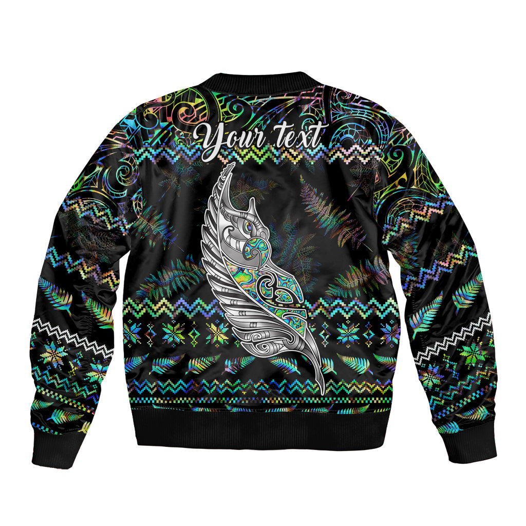 Personalised New Zealand Christmas Bomber Jacket Maori Fern Manaia Meri Kirihimete with Papaua Shell LT9 - Polynesian Pride