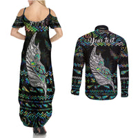 Personalised New Zealand Christmas Couples Matching Summer Maxi Dress and Long Sleeve Button Shirt Maori Fern Manaia Meri Kirihimete with Papaua Shell LT9 - Polynesian Pride