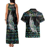 Personalised New Zealand Christmas Couples Matching Tank Maxi Dress and Hawaiian Shirt Maori Fern Manaia Meri Kirihimete with Papaua Shell LT9 - Polynesian Pride