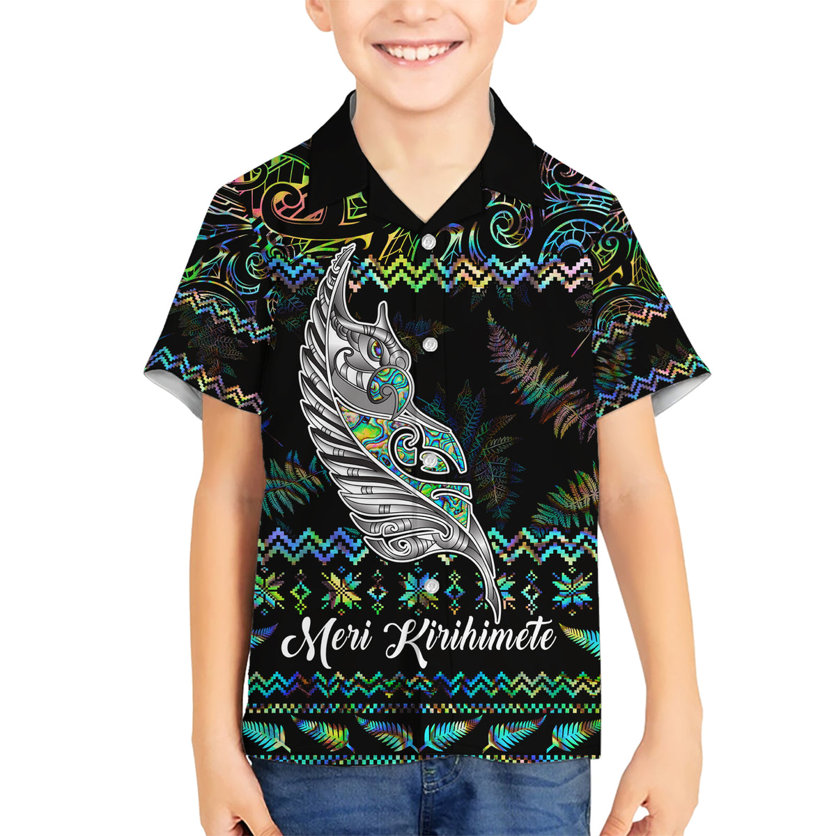 Personalised New Zealand Christmas Hawaiian Shirt Maori Fern Manaia Meri Kirihimete with Papaua Shell LT9 - Polynesian Pride