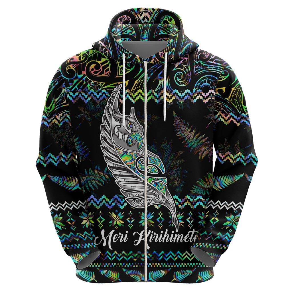 Personalised New Zealand Christmas Hoodie Maori Fern Manaia Meri Kirihimete with Papaua Shell LT9 - Polynesian Pride