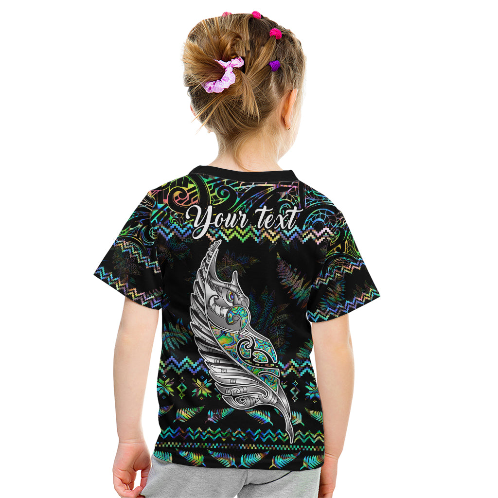Personalised New Zealand Christmas Kid T Shirt Maori Fern Manaia Meri Kirihimete with Papaua Shell LT9 - Polynesian Pride