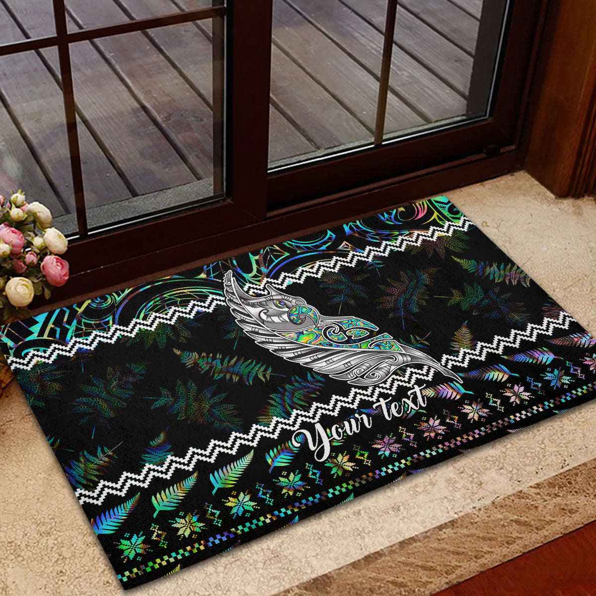 Personalised New Zealand Christmas Rubber Doormat Maori Fern Manaia Meri Kirihimete with Papaua Shell LT9 - Polynesian Pride