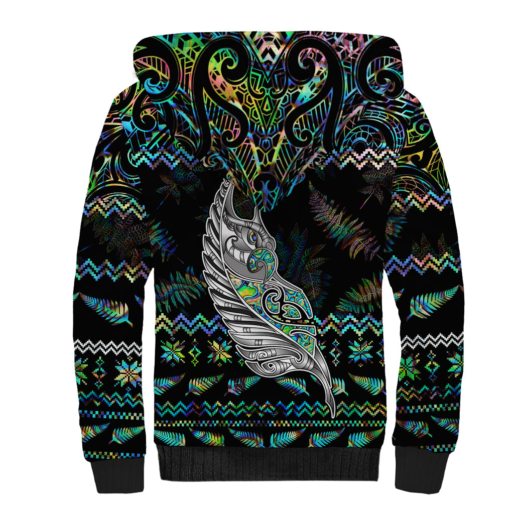 Personalised New Zealand Christmas Sherpa Hoodie Maori Fern Manaia Meri Kirihimete with Papaua Shell LT9 - Polynesian Pride