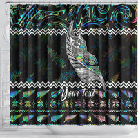 Personalised New Zealand Christmas Shower Curtain Maori Fern Manaia Meri Kirihimete with Papaua Shell LT9 - Polynesian Pride