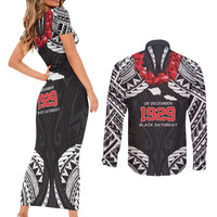 Samoa Black Saturday Couples Matching Short Sleeve Bodycon Dress and Long Sleeve Button Shirt Samoa mo Samoa with Black Ula Fala
