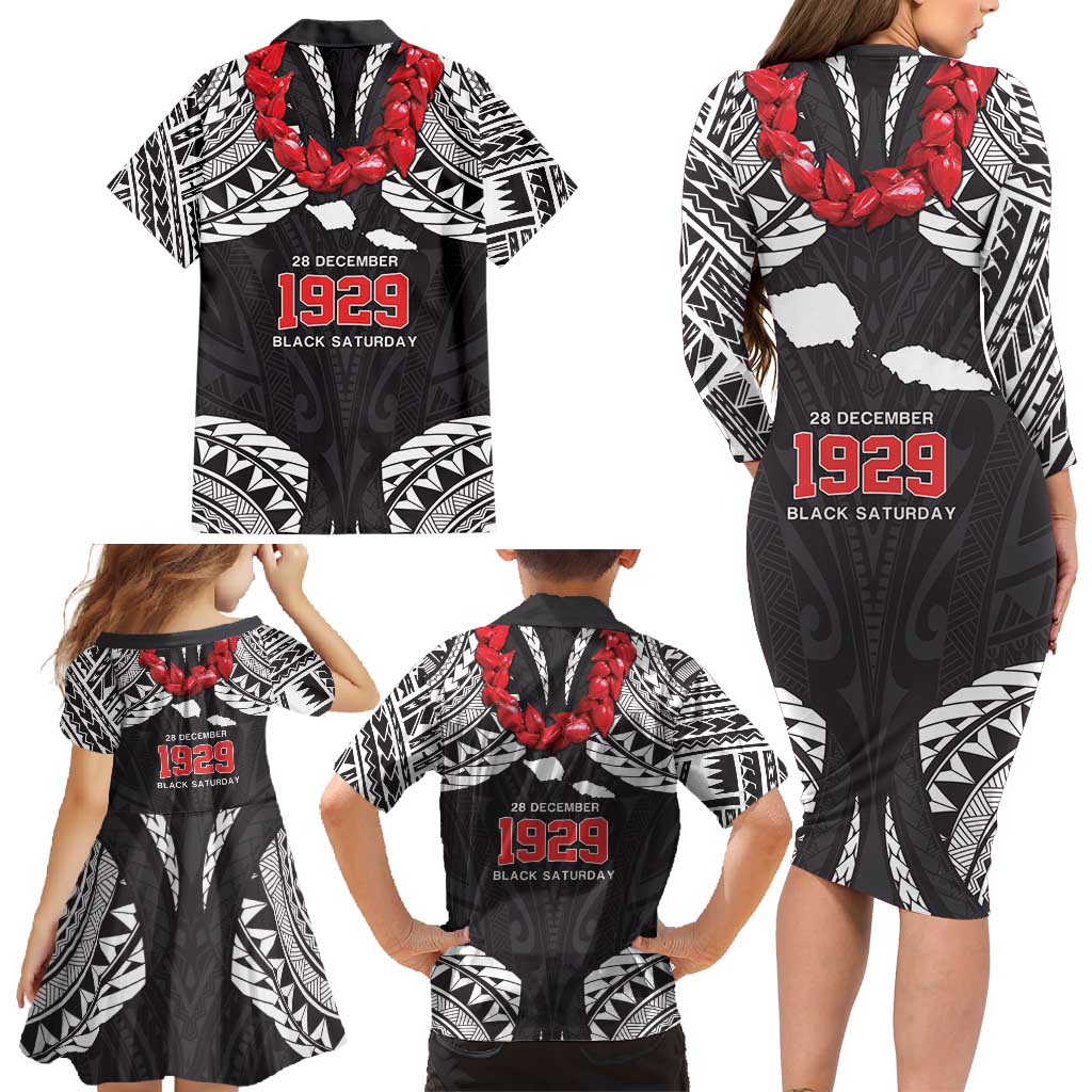 Samoa Black Saturday Family Matching Long Sleeve Bodycon Dress and Hawaiian Shirt Samoa mo Samoa with Black Ula Fala