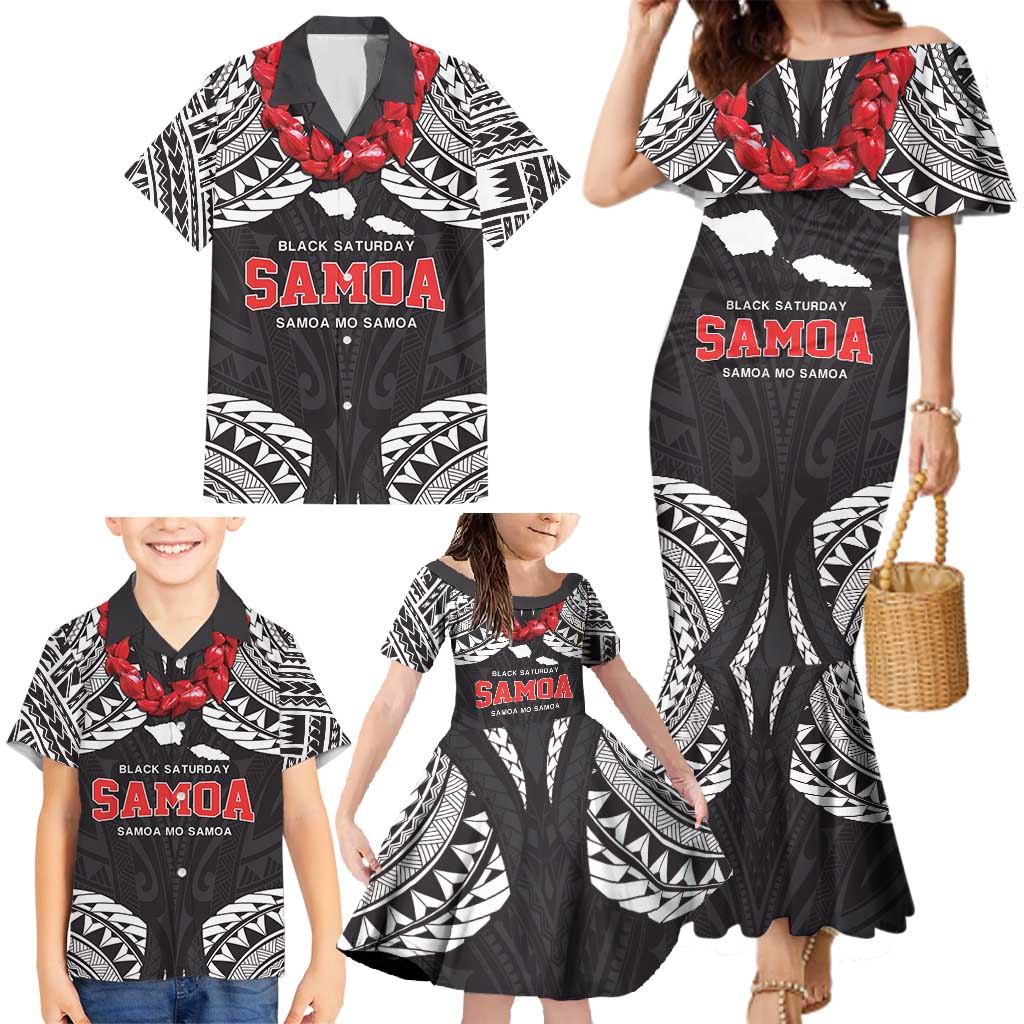 Samoa Black Saturday Family Matching Mermaid Dress and Hawaiian Shirt Samoa mo Samoa with Black Ula Fala