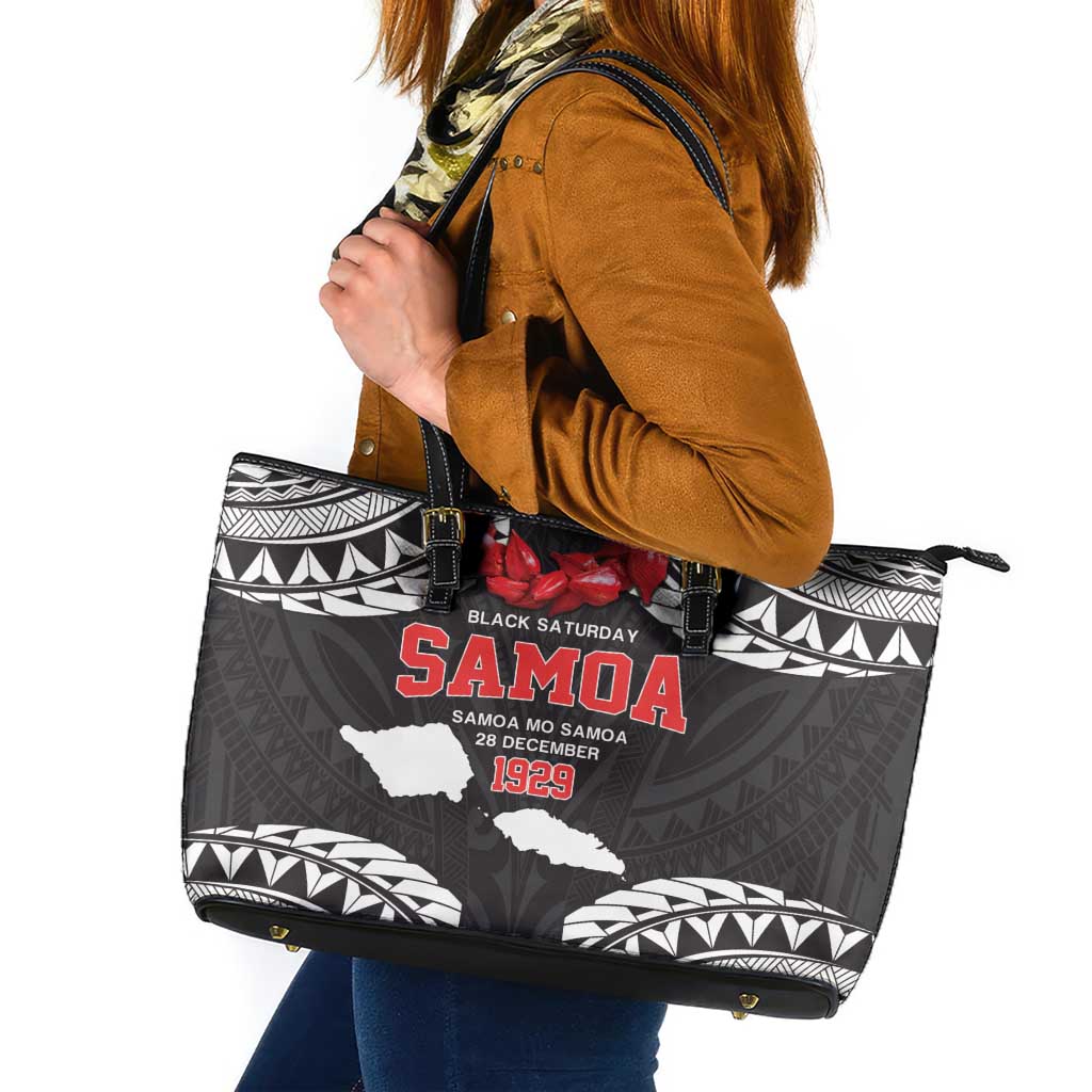 Samoa Black Saturday Leather Tote Bag Samoa mo Samoa with Black Ula Fala LT9 Black - Polynesian Pride
