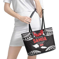 Samoa Black Saturday Leather Tote Bag Samoa mo Samoa with Black Ula Fala LT9 - Polynesian Pride