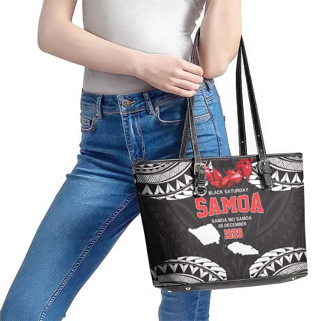 Samoa Black Saturday Leather Tote Bag Samoa mo Samoa with Black Ula Fala LT9 - Polynesian Pride