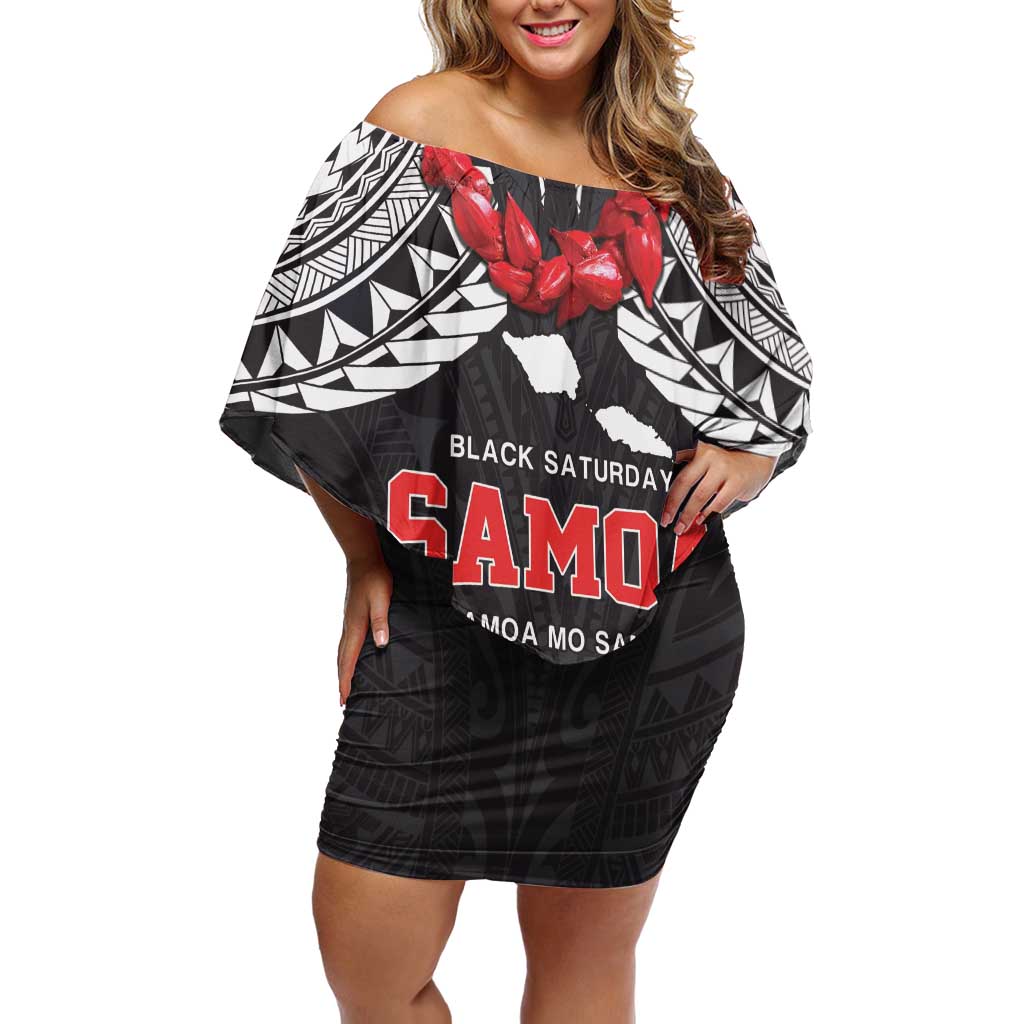 Samoa Black Saturday Off Shoulder Short Dress Samoa mo Samoa with Black Ula Fala LT9 Women Black - Polynesian Pride