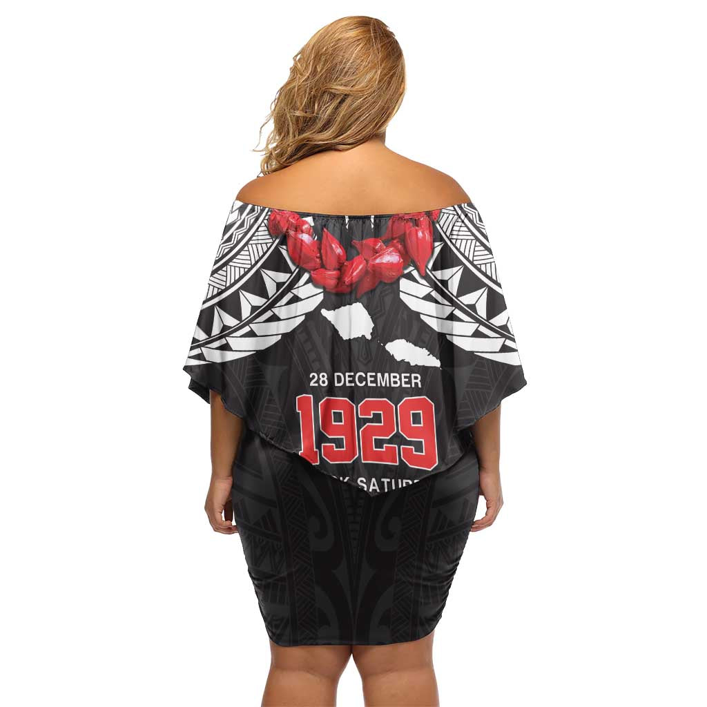 Samoa Black Saturday Off Shoulder Short Dress Samoa mo Samoa with Black Ula Fala LT9 - Polynesian Pride
