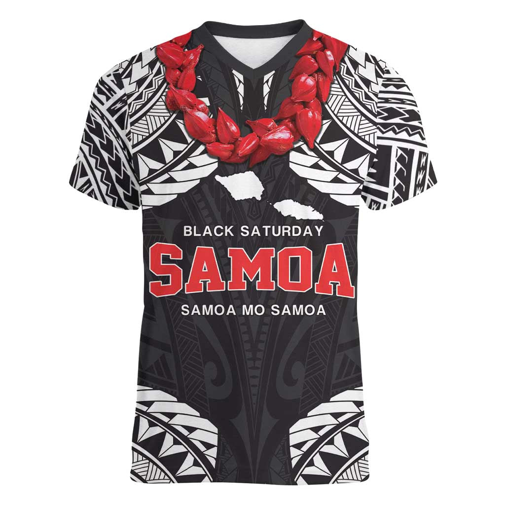 Samoa Black Saturday Women V-Neck T-Shirt Samoa mo Samoa with Black Ula Fala