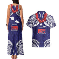 Samoa Black Saturday Couples Matching Tank Maxi Dress and Hawaiian Shirt Samoa mo Samoa with Blue Ula Fala