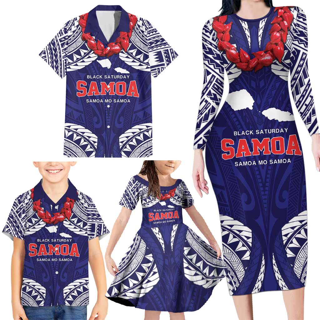 Samoa Black Saturday Family Matching Long Sleeve Bodycon Dress and Hawaiian Shirt Samoa mo Samoa with Blue Ula Fala