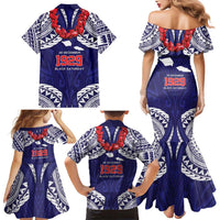 Samoa Black Saturday Family Matching Mermaid Dress and Hawaiian Shirt Samoa mo Samoa with Blue Ula Fala