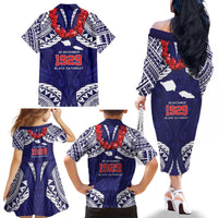 Samoa Black Saturday Family Matching Off The Shoulder Long Sleeve Dress and Hawaiian Shirt Samoa mo Samoa with Blue Ula Fala