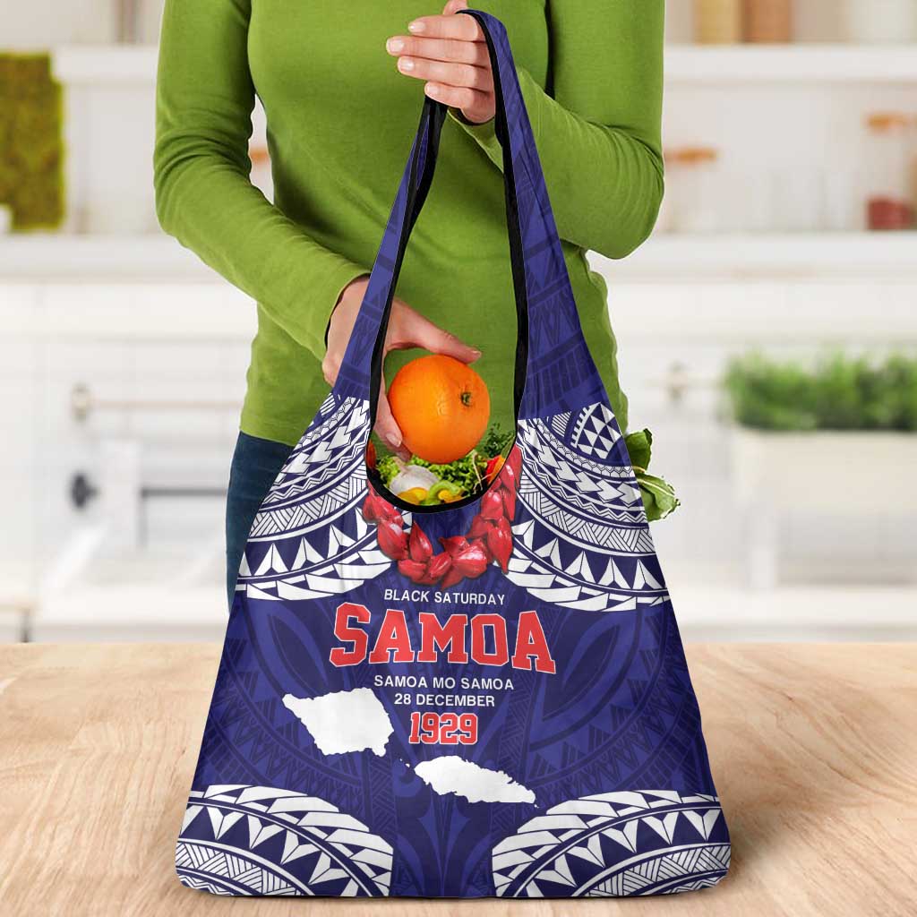 Samoa Black Saturday Grocery Bag Samoa mo Samoa with Blue Ula Fala