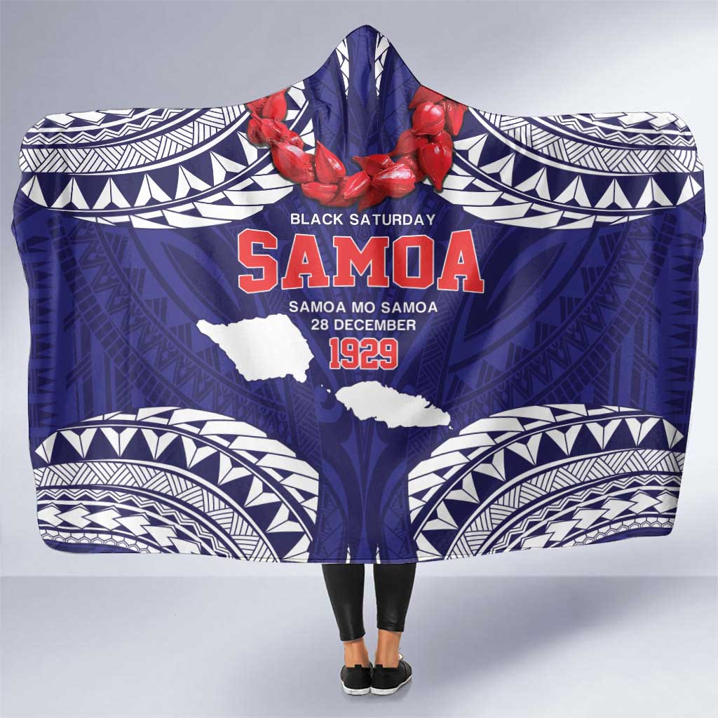 Samoa Black Saturday Hooded Blanket Samoa mo Samoa with Blue Ula Fala LT9 One Size Blue - Polynesian Pride