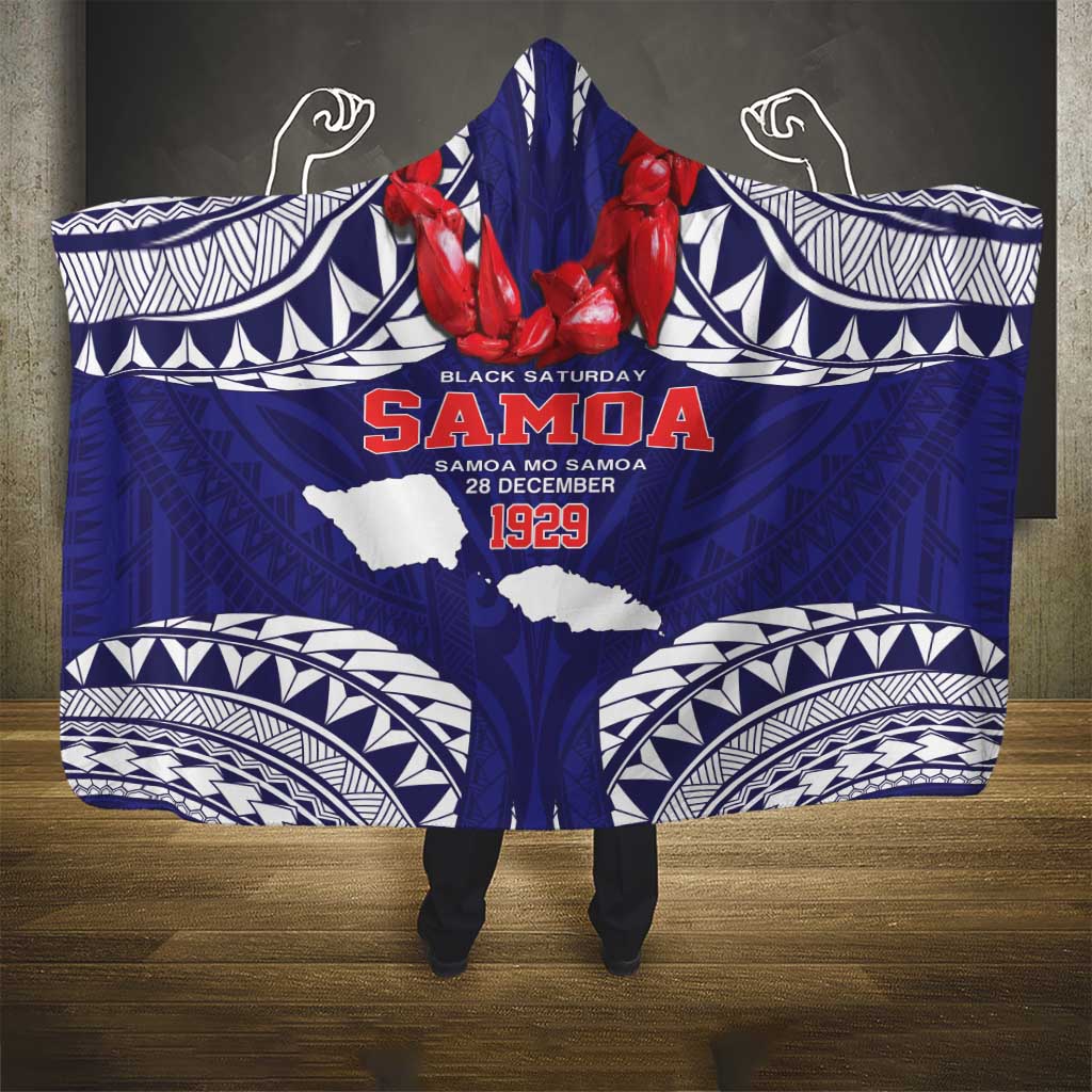 Samoa Black Saturday Hooded Blanket Samoa mo Samoa with Blue Ula Fala LT9 - Polynesian Pride