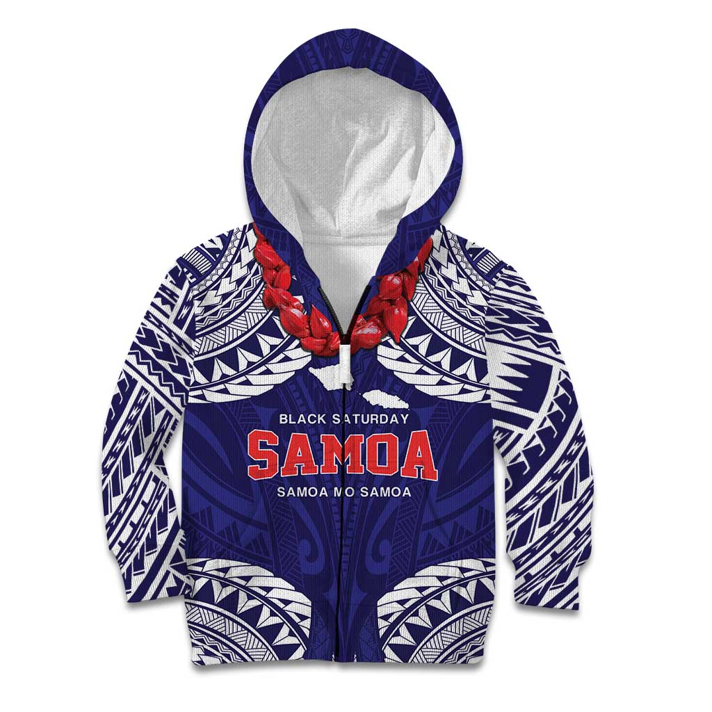 Samoa Black Saturday Kid Hoodie Samoa mo Samoa with Blue Ula Fala LT9 Zip Hoodie Blue - Polynesian Pride