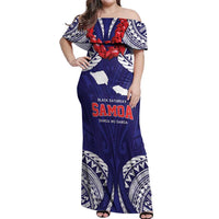 Samoa Black Saturday Off Shoulder Maxi Dress Samoa mo Samoa with Blue Ula Fala LT9 Women Blue - Polynesian Pride