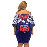 Samoa Black Saturday Off Shoulder Short Dress Samoa mo Samoa with Blue Ula Fala LT9 - Polynesian Pride