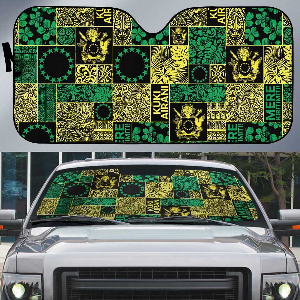Cook Islands Mere Kiritimiti Auto Sun Shade Pacific Patchwork Xmas Vibes - Polynesian Pride
