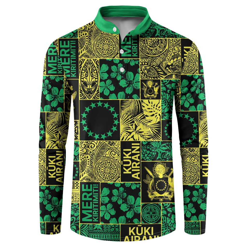 Cook Islands Mere Kiritimiti Button Sweatshirt Pacific Patchwork Xmas Vibes - Polynesian Pride