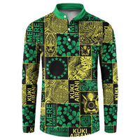 Cook Islands Mere Kiritimiti Button Sweatshirt Pacific Patchwork Xmas Vibes - Polynesian Pride